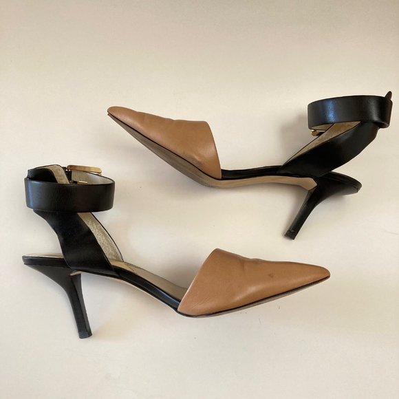 Michael KORS JULIETA Black Tan Leather Wide Ankle Strap Pointed Toe Slingback 8M - Picture 8 of 16